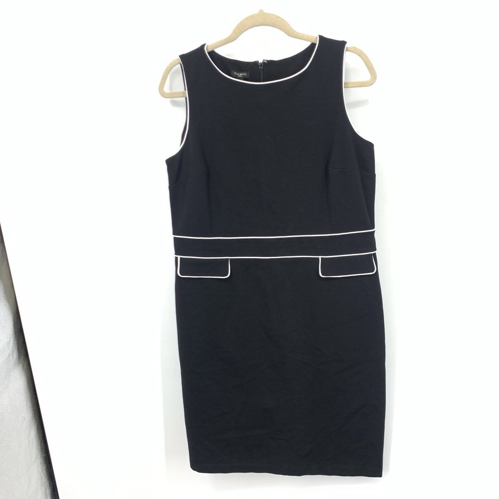Talbots‎ Women Size 14P Petite XL Dress Black White Tank Straight Pencil Stretch